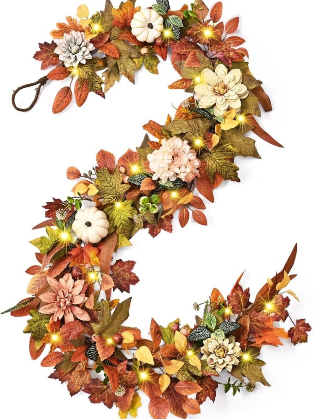 6 FT Fall Garland with Lights - 2 Pcs Autumn Decor for Mantle & Home
